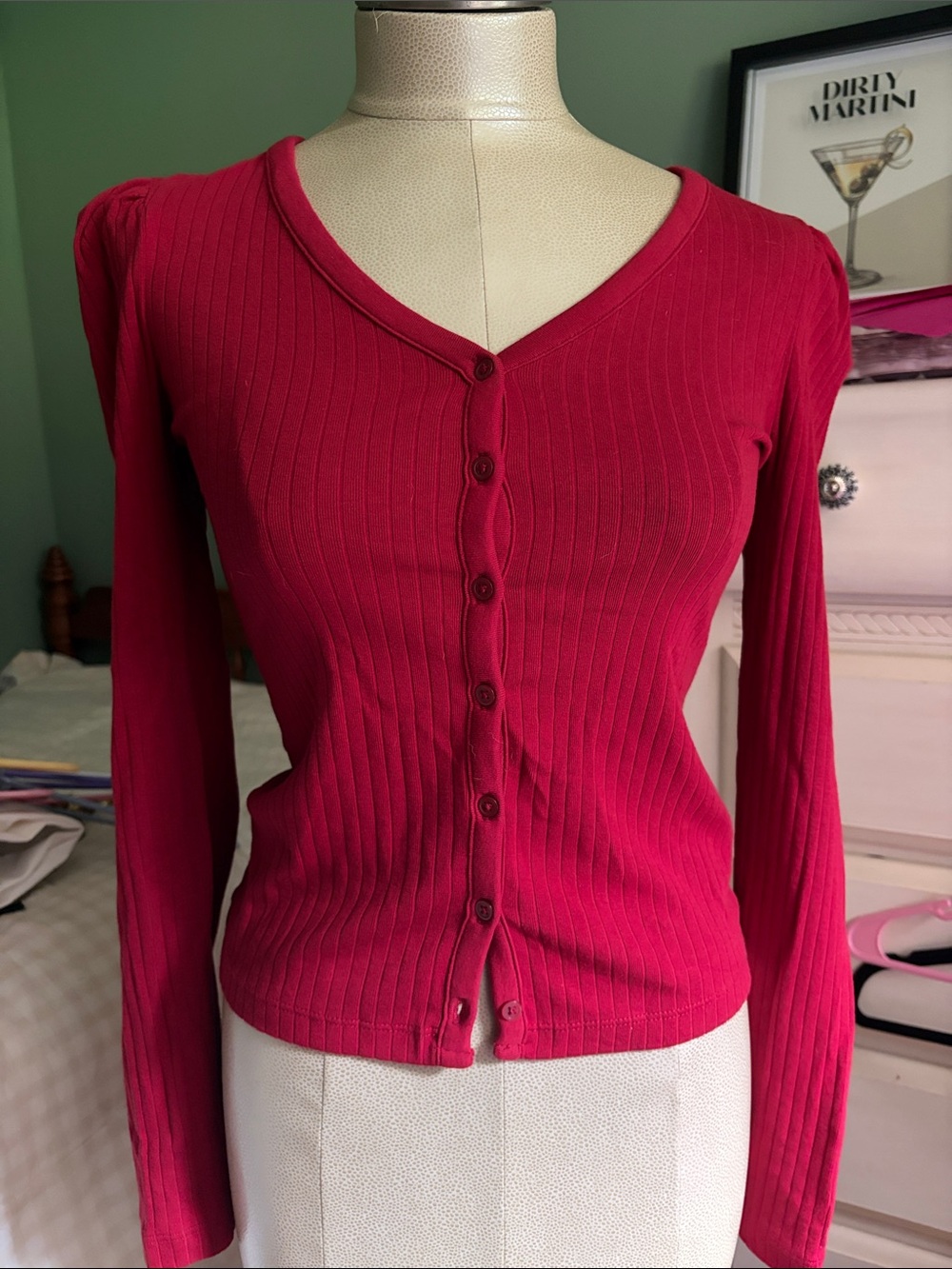 GAP Ribbed V-Neck Button-Up Sweater Cardigan - Fuchsia